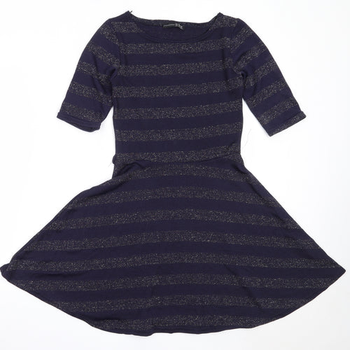 Atmosphere Womens Blue Striped Polyester Fit & Flare  Size 12  Round Neck