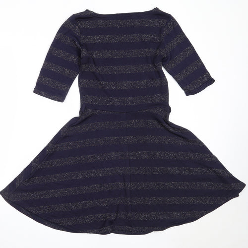 Atmosphere Womens Blue Striped Polyester Fit & Flare  Size 12  Round Neck