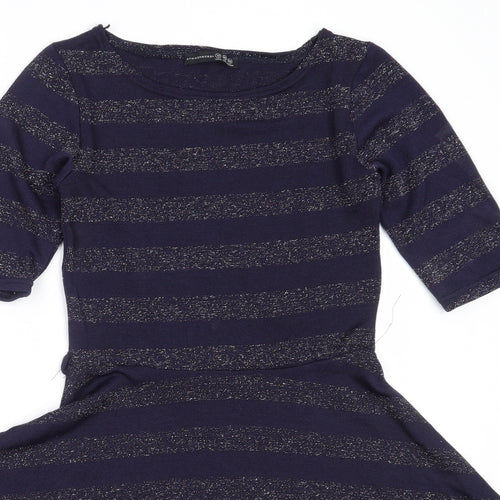 Atmosphere Womens Blue Striped Polyester Fit & Flare  Size 12  Round Neck