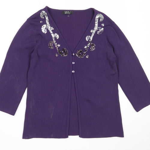 Sky Designs Womens Purple V-Neck  Viscose Cardigan Jumper Size S