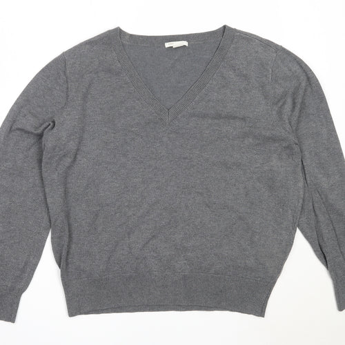 H&M Womens Grey V-Neck  Viscose Pullover Jumper Size L