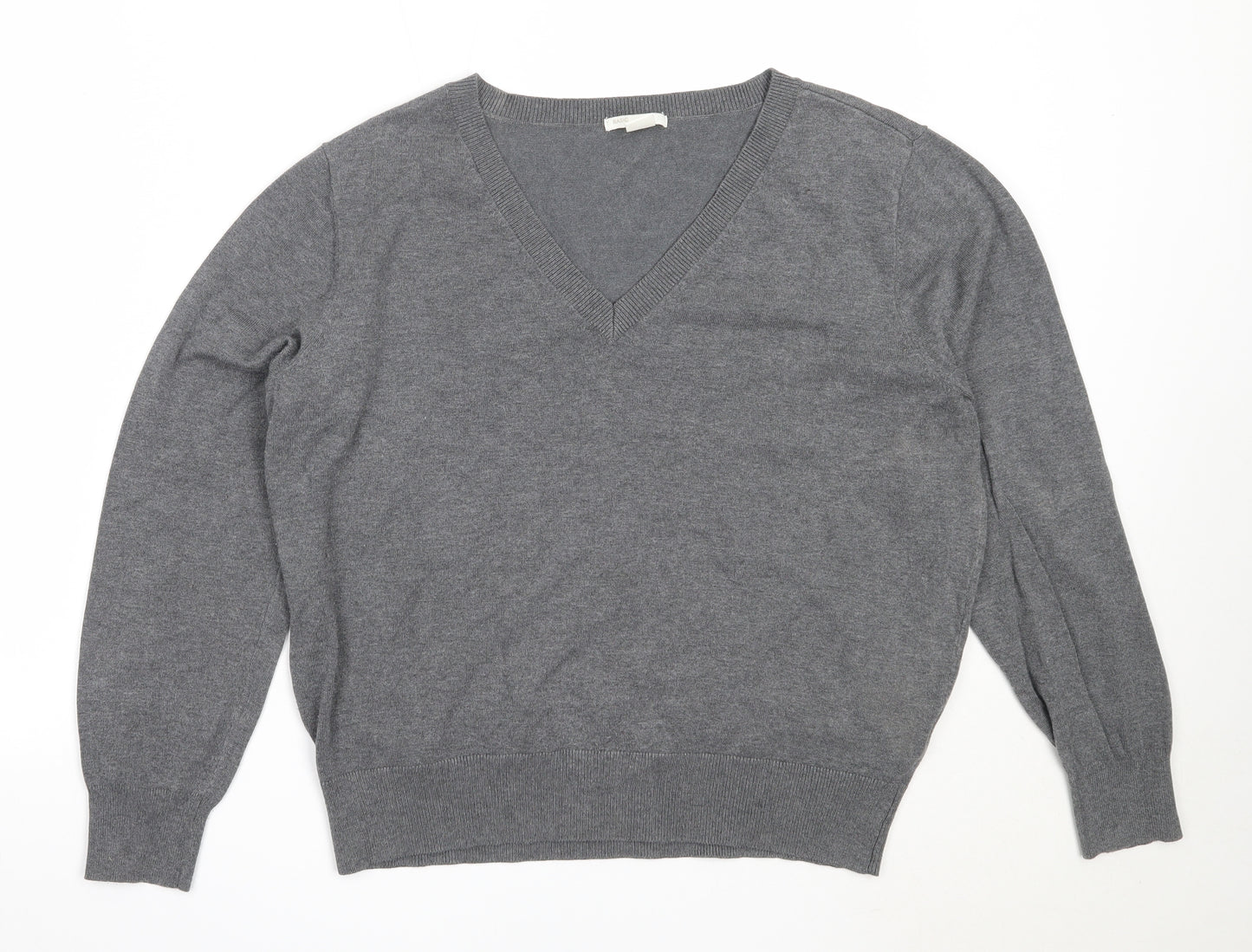 H&M Womens Grey V-Neck  Viscose Pullover Jumper Size L