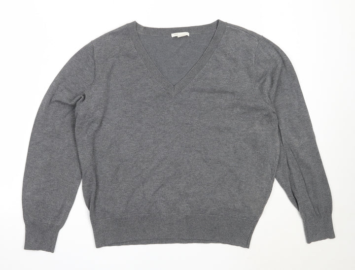 H&M Womens Grey V-Neck  Viscose Pullover Jumper Size L