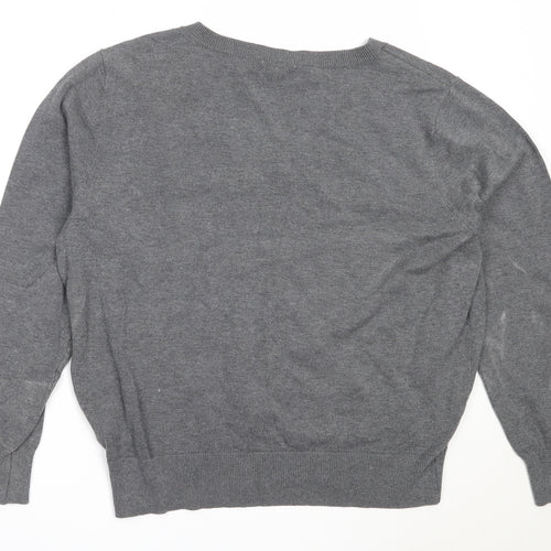 H&M Womens Grey V-Neck  Viscose Pullover Jumper Size L