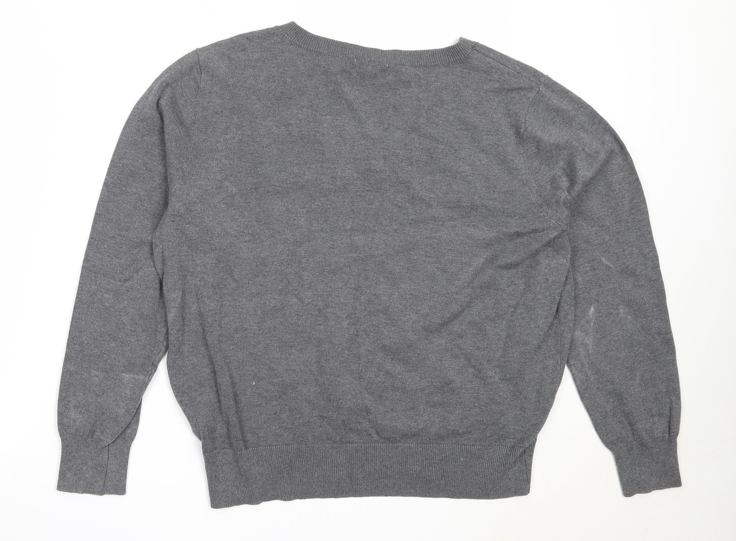 H&M Womens Grey V-Neck  Viscose Pullover Jumper Size L