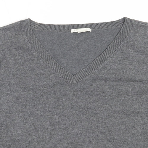 H&M Womens Grey V-Neck  Viscose Pullover Jumper Size L