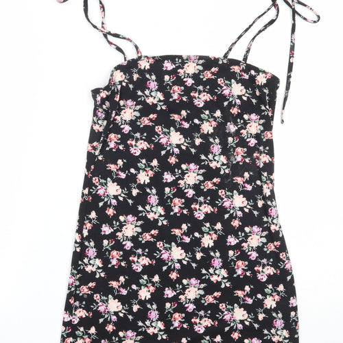 SheIn Womens Black Floral Polyester Mini  Size S  Square Neck