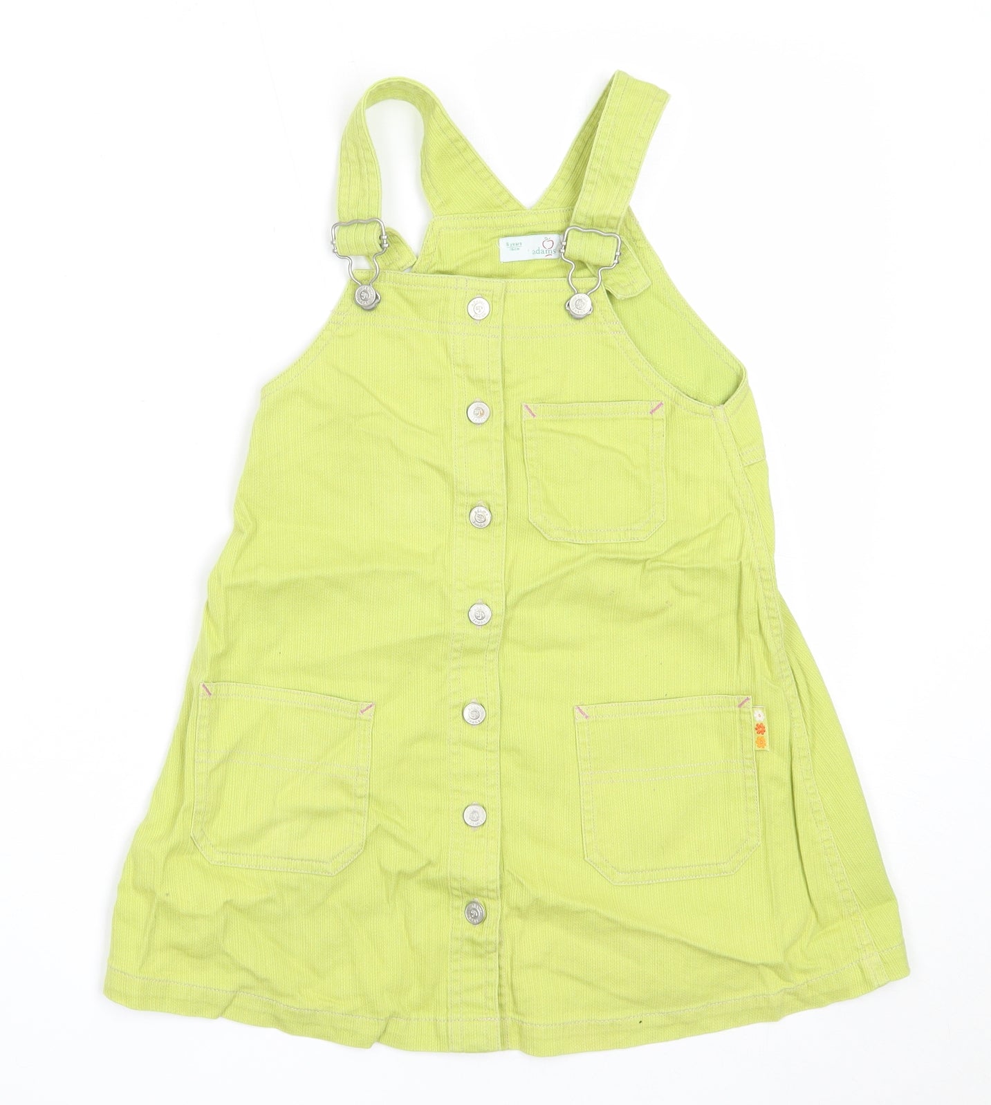 Adams Girls Green  Cotton Pinafore/Dungaree Dress  Size 6 Years  Square Neck