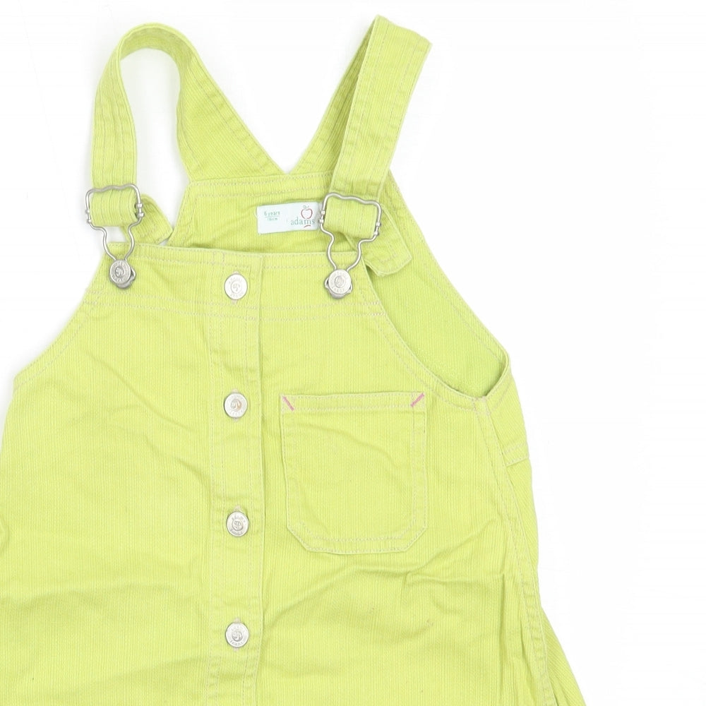 Adams Girls Green  Cotton Pinafore/Dungaree Dress  Size 6 Years  Square Neck