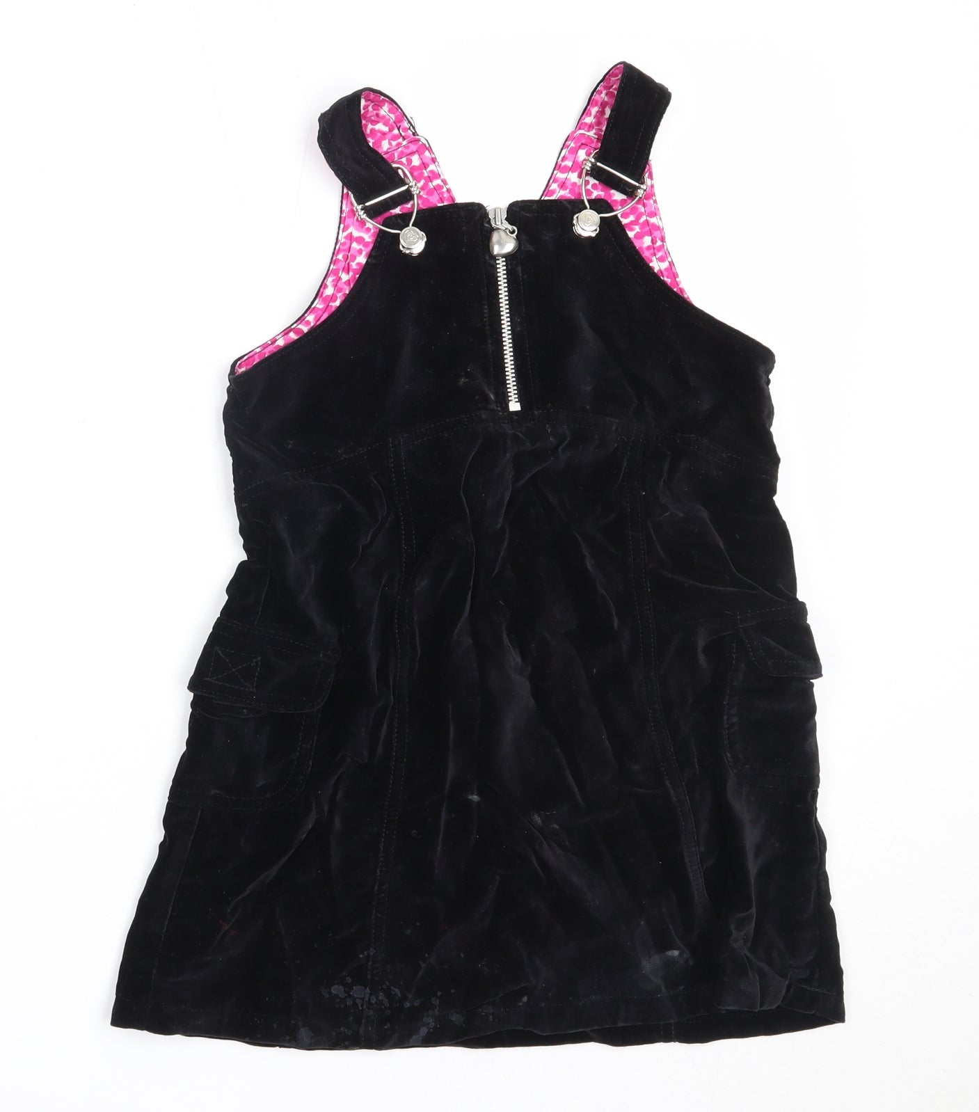 Ladybird Girls Black  Cotton Pinafore/Dungaree Dress  Size 5-6 Years  Square Neck