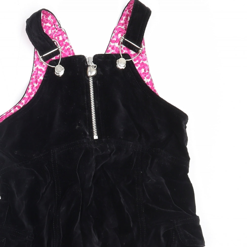 Ladybird Girls Black  Cotton Pinafore/Dungaree Dress  Size 5-6 Years  Square Neck