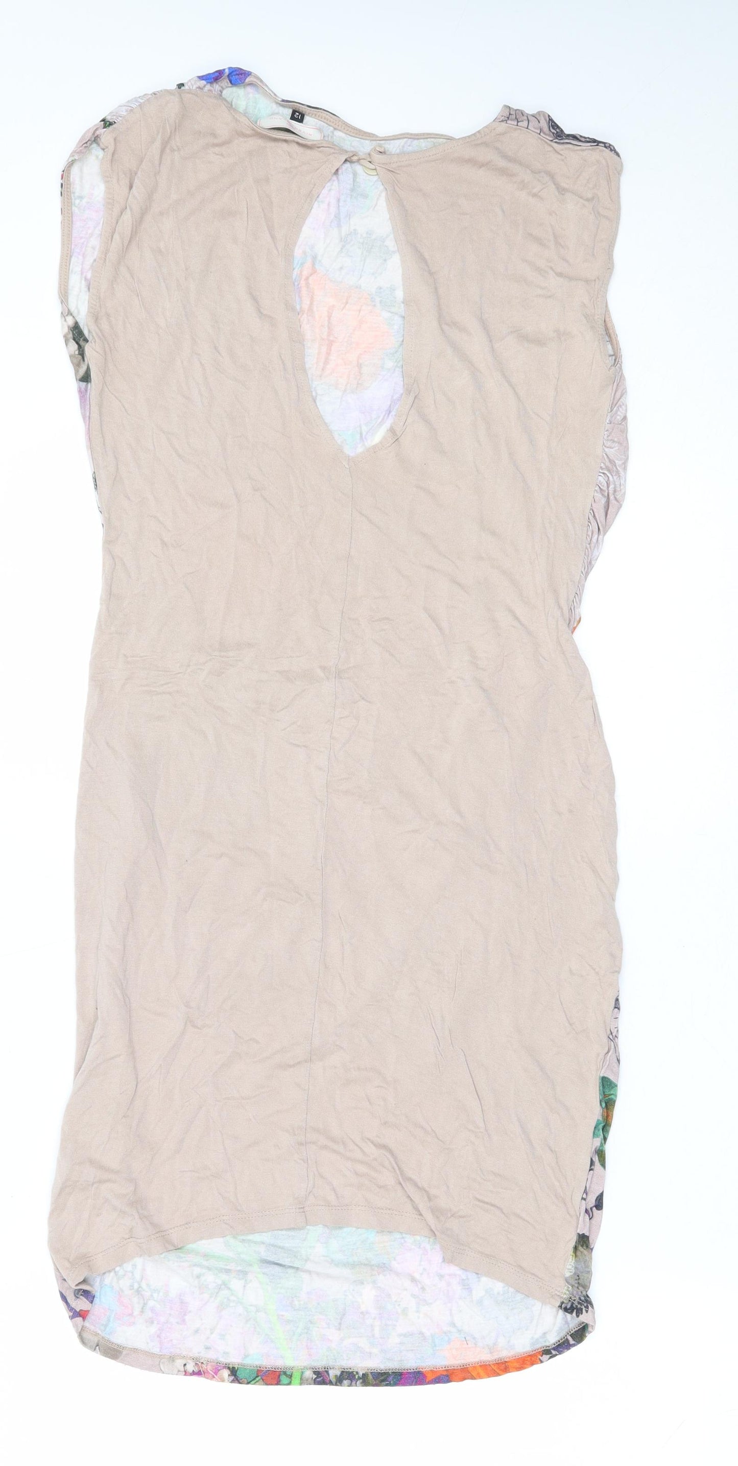 River Island Womens Beige Floral Viscose T-Shirt Dress  Size 12  Round Neck