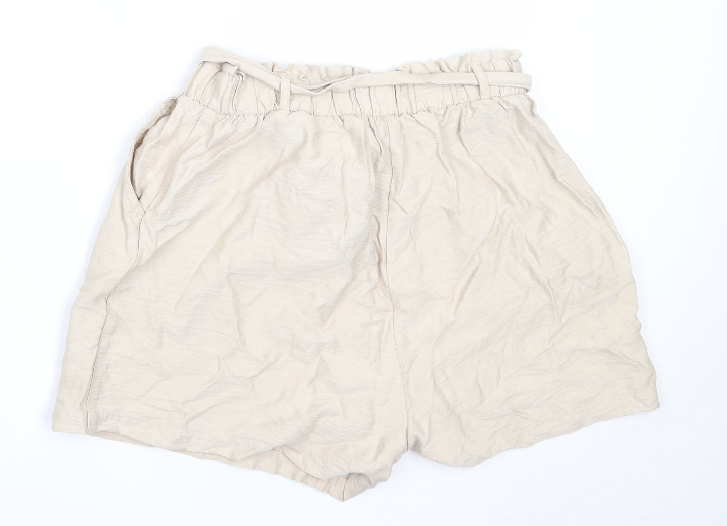 New Look Womens Beige  Viscose Paperbag Shorts Size 12  Regular