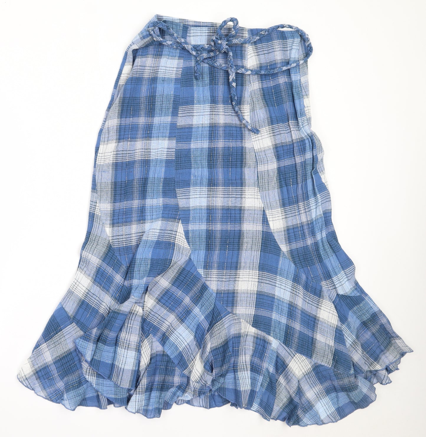 M&Co Womens Blue Check Cotton Flare Skirt Size 12