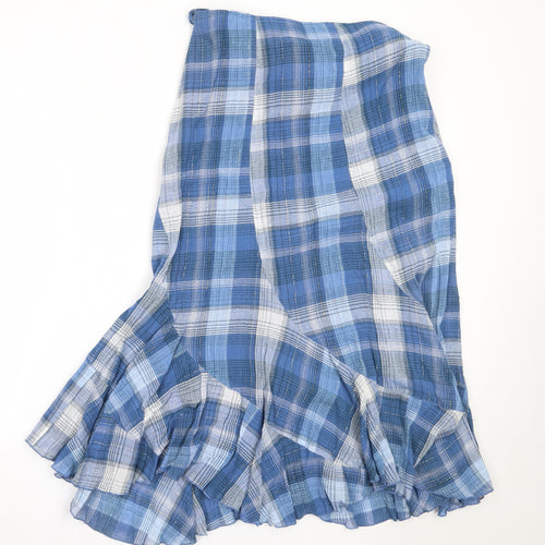 M&Co Womens Blue Check Cotton Flare Skirt Size 12