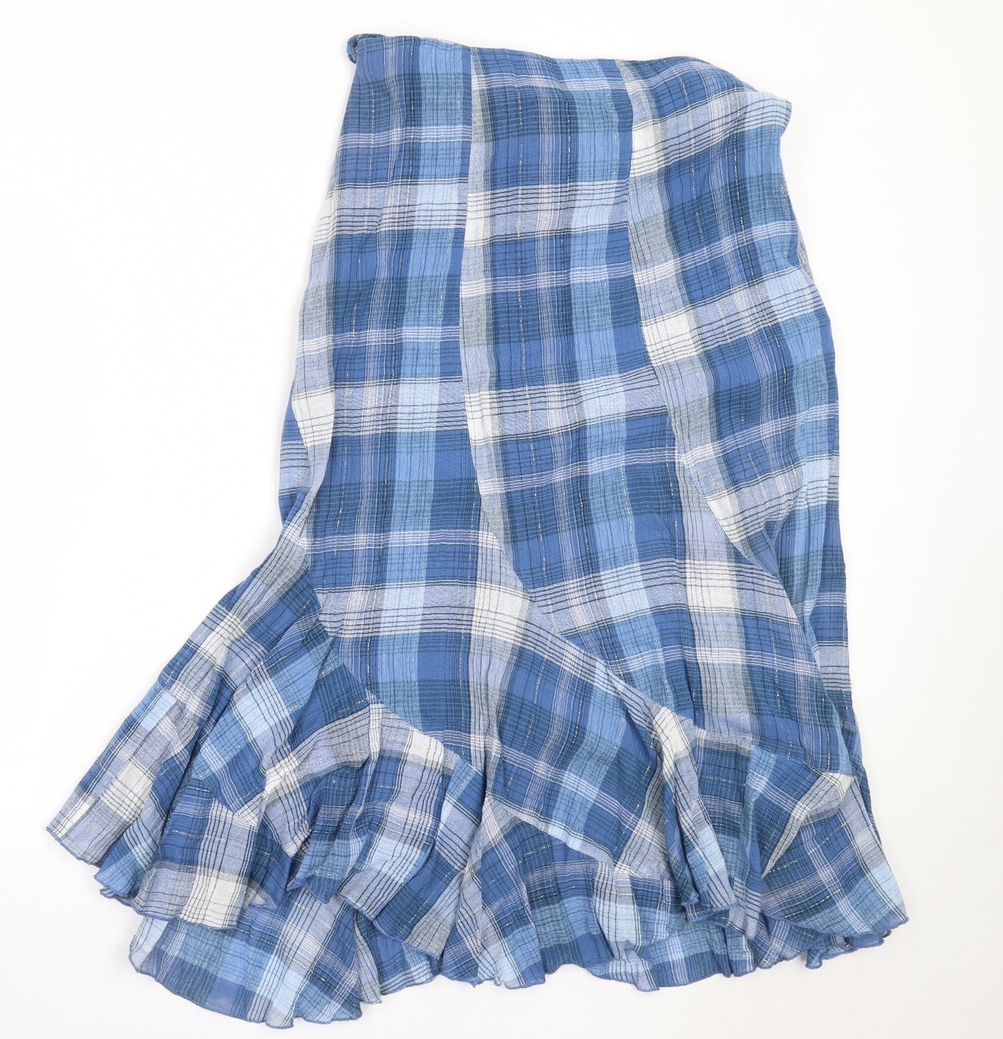 M&Co Womens Blue Check Cotton Flare Skirt Size 12
