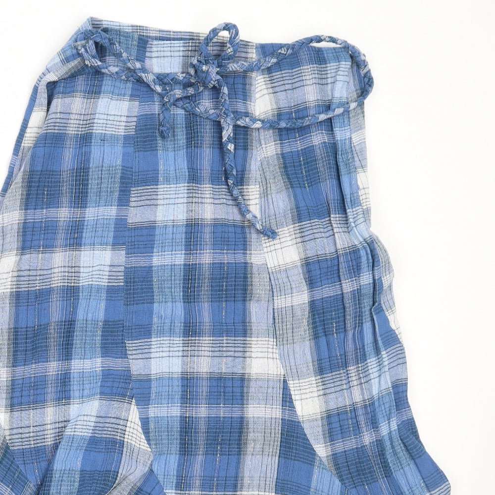 M&Co Womens Blue Check Cotton Flare Skirt Size 12