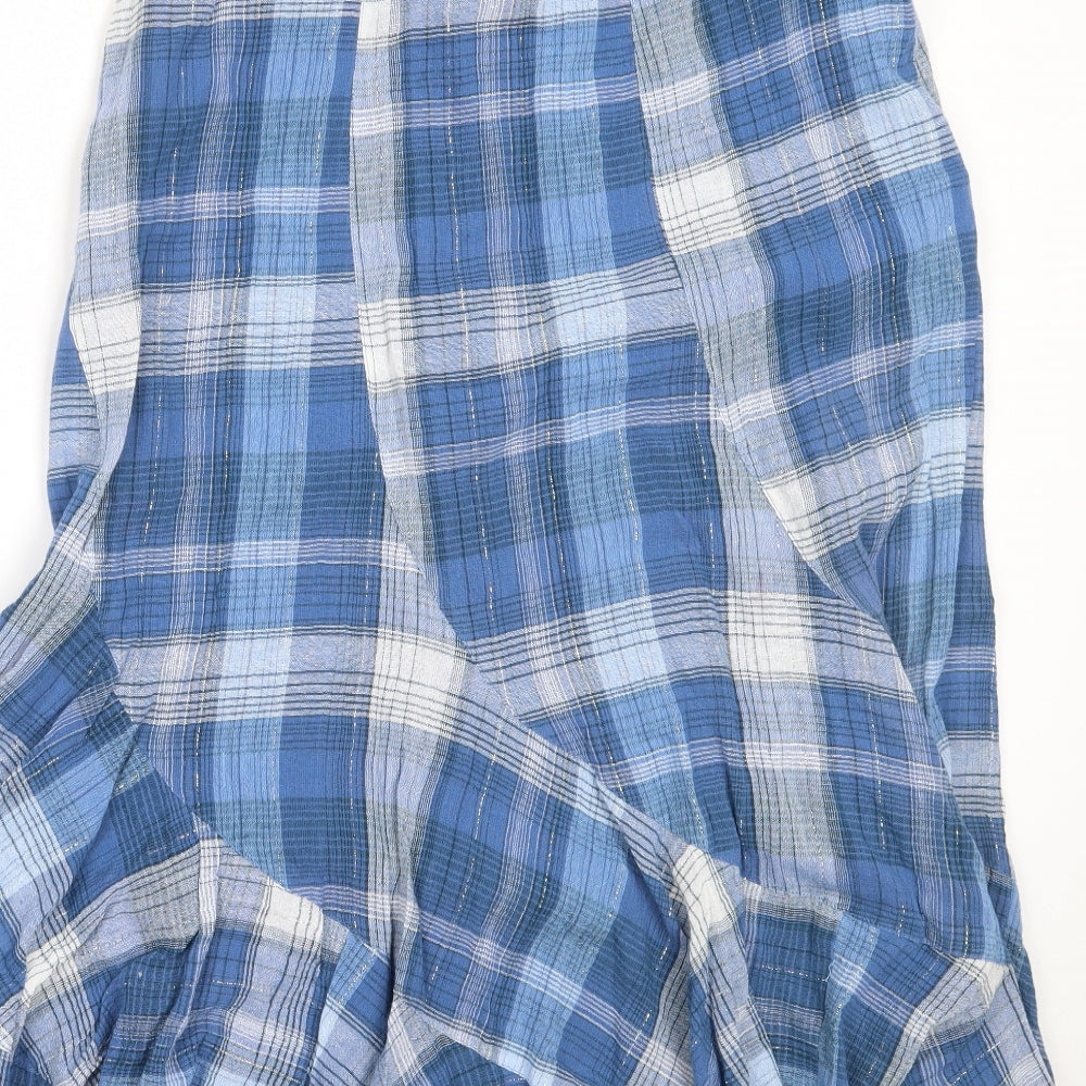 M&Co Womens Blue Check Cotton Flare Skirt Size 12