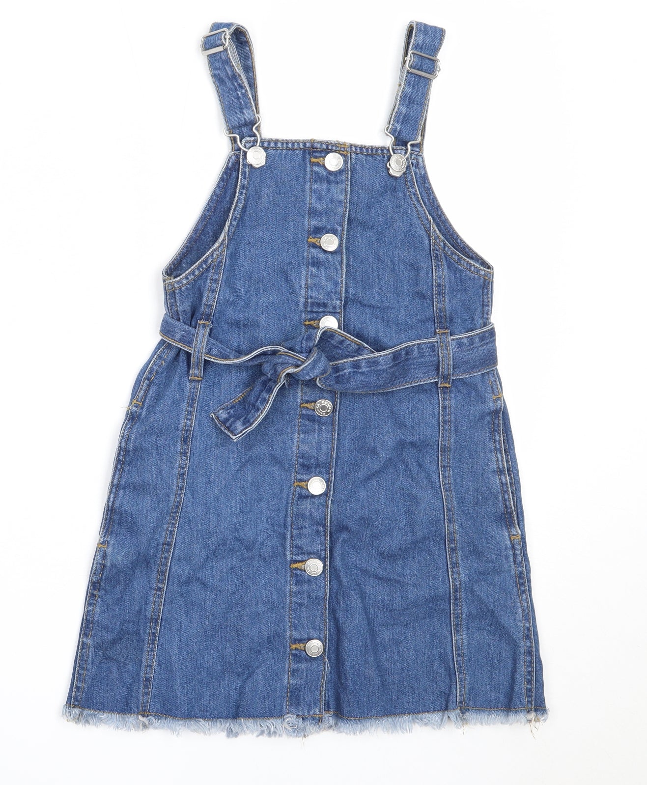Primark Girls Blue  Cotton Pinafore/Dungaree Dress  Size 9-10 Years  Square Neck