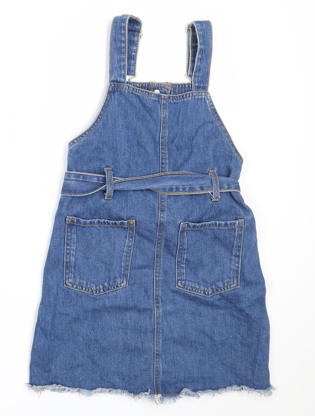 Primark Girls Blue  Cotton Pinafore/Dungaree Dress  Size 9-10 Years  Square Neck