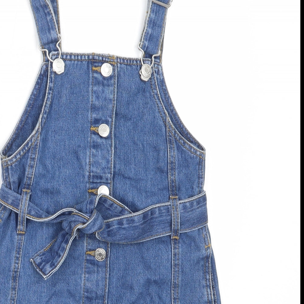 Primark Girls Blue  Cotton Pinafore/Dungaree Dress  Size 9-10 Years  Square Neck