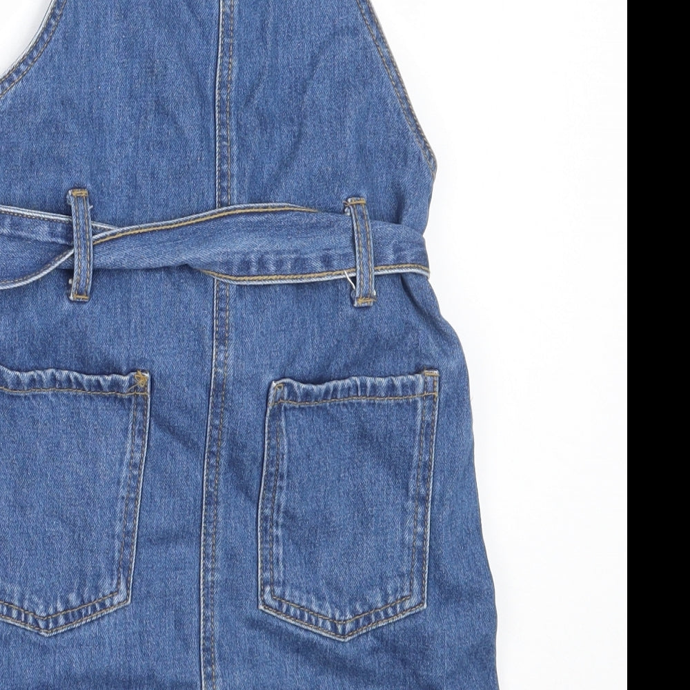 Primark Girls Blue  Cotton Pinafore/Dungaree Dress  Size 9-10 Years  Square Neck