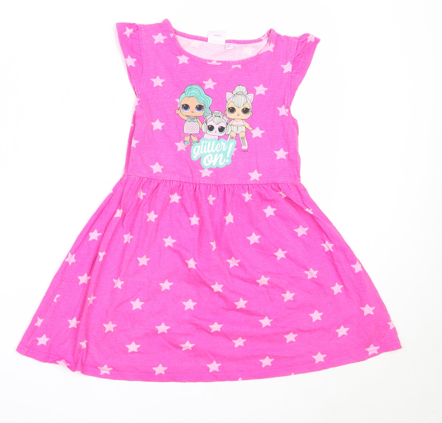 Primark Girls Pink  Cotton Fit & Flare  Size 8-9 Years  Round Neck  - LOL Surprise