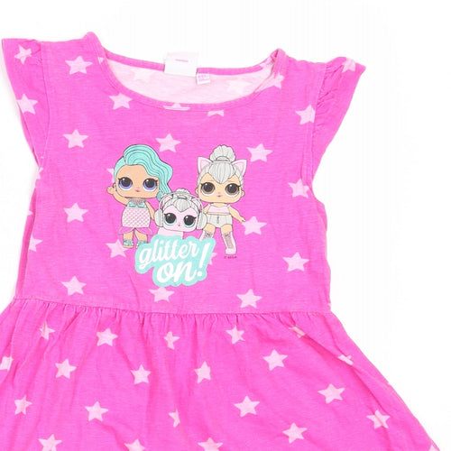Primark Girls Pink  Cotton Fit & Flare  Size 8-9 Years  Round Neck  - LOL Surprise