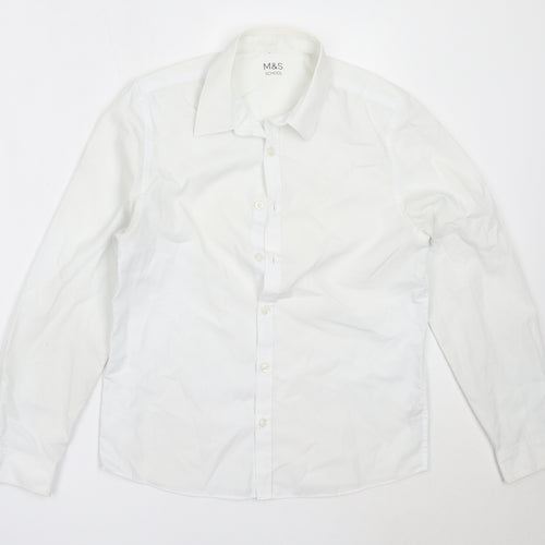 Marks and Spencer Boys White  Polyester Basic Button-Up Size 12-13 Years Collared  - school