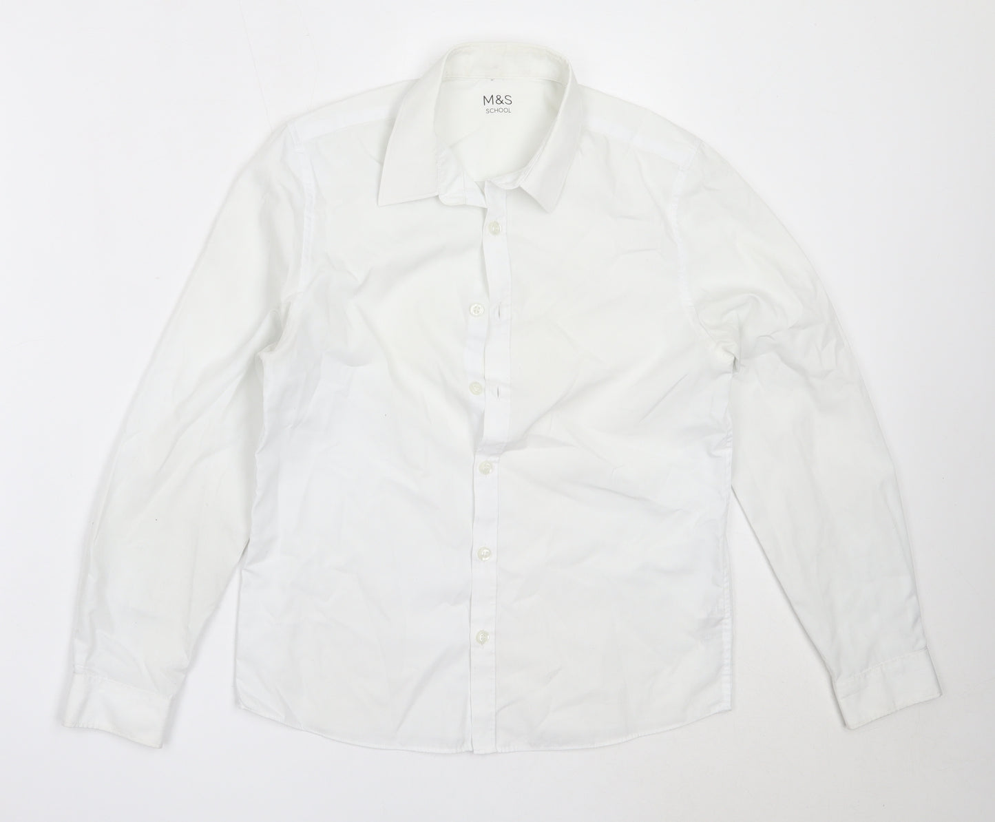 Marks and Spencer Boys White  Polyester Basic Button-Up Size 12-13 Years Collared  - school