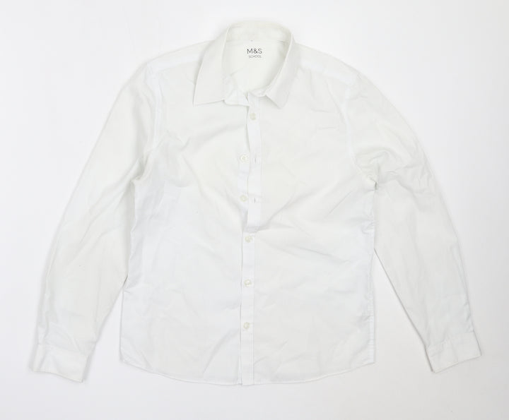 Marks and Spencer Boys White  Polyester Basic Button-Up Size 12-13 Years Collared  - school
