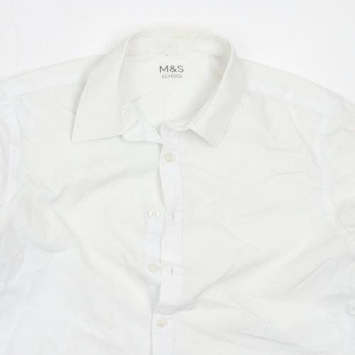 Marks and Spencer Boys White  Polyester Basic Button-Up Size 12-13 Years Collared  - school