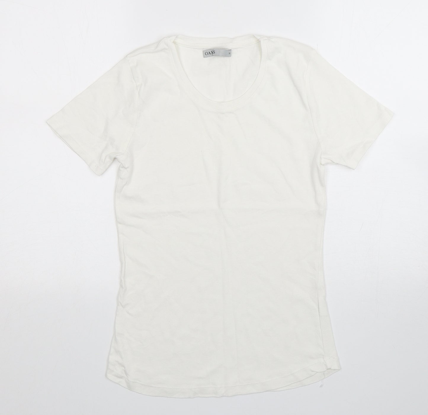 Oasis Womens White  Cotton Basic T-Shirt Size 12 Round Neck