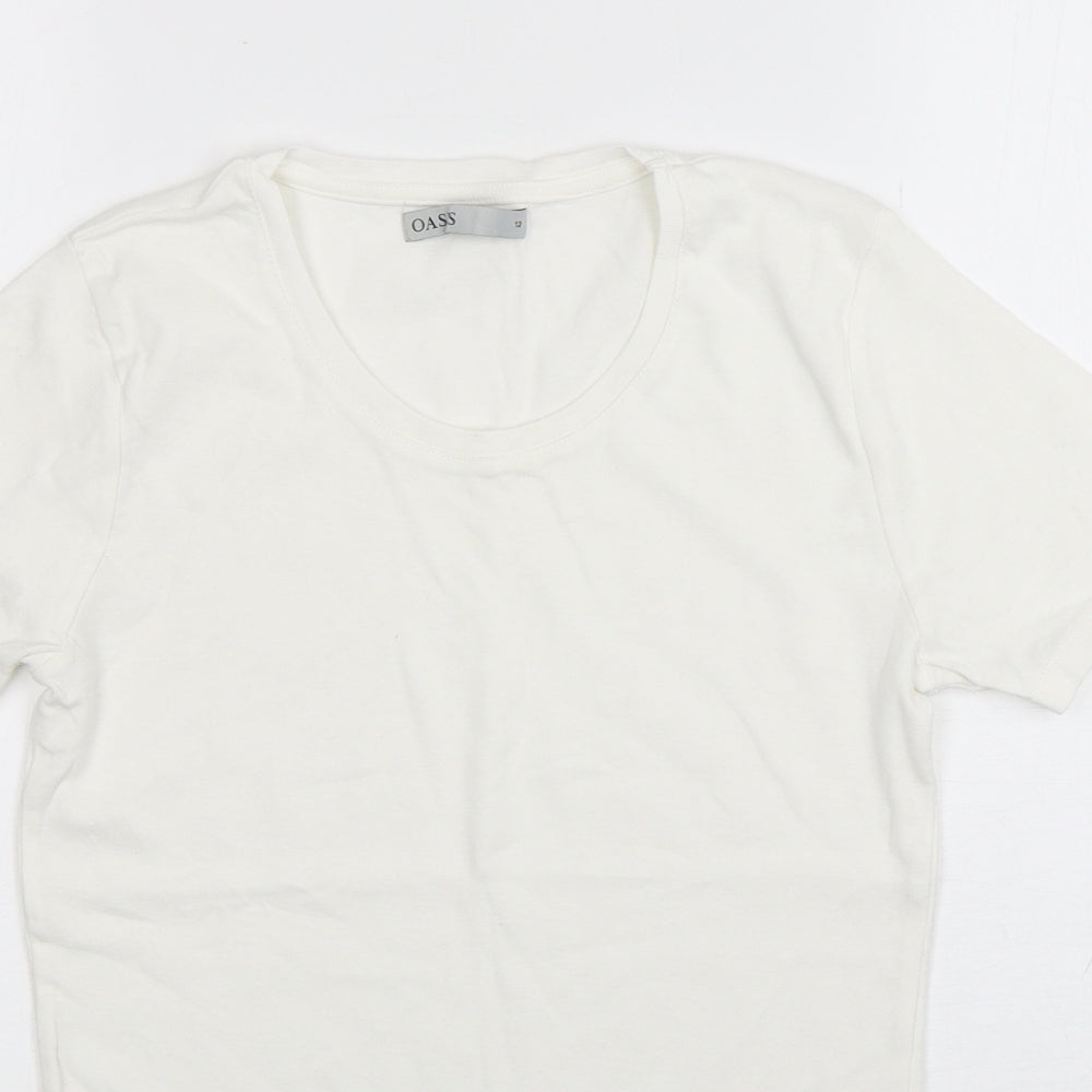 Oasis Womens White  Cotton Basic T-Shirt Size 12 Round Neck
