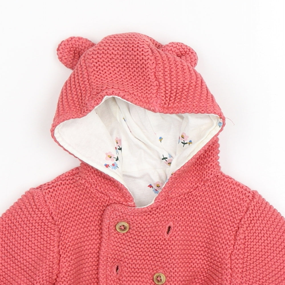 M&S Girls Pink  Cotton Cardigan Jumper Size 3-6 Months  Button