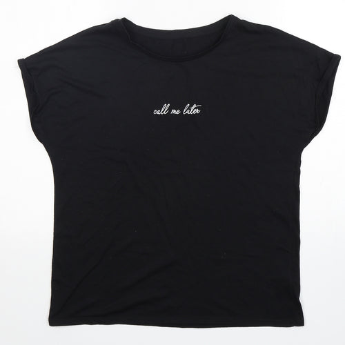 Primark  Womens Black  Polyester Basic T-Shirt Size 12 Round Neck