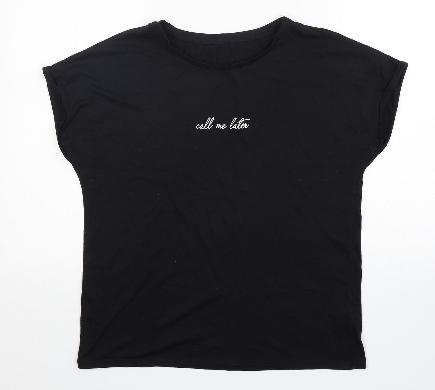 Primark  Womens Black  Polyester Basic T-Shirt Size 12 Round Neck