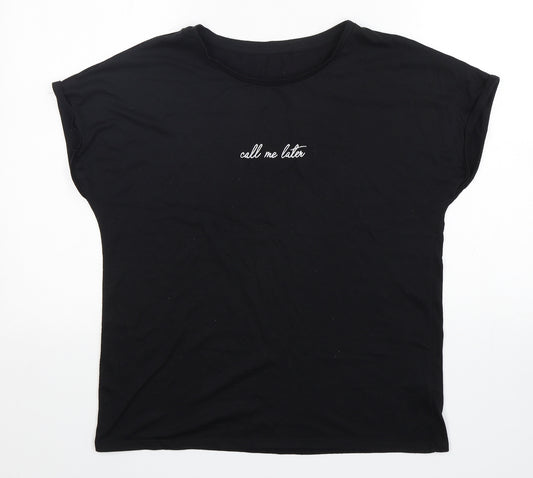 Front view of Primark women’s black polyester basic t-shirt, size UK 12, round neck