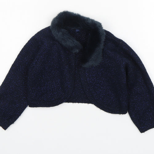 Marks and Spencer Girls Blue V-Neck  Acrylic Shrug Jumper Size 3-4 Years