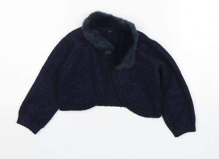 Marks and Spencer Girls Blue V-Neck Acrylic Shrug Jumper Size 3-4 Years