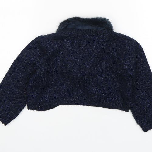 Marks and Spencer Girls Blue V-Neck  Acrylic Shrug Jumper Size 3-4 Years