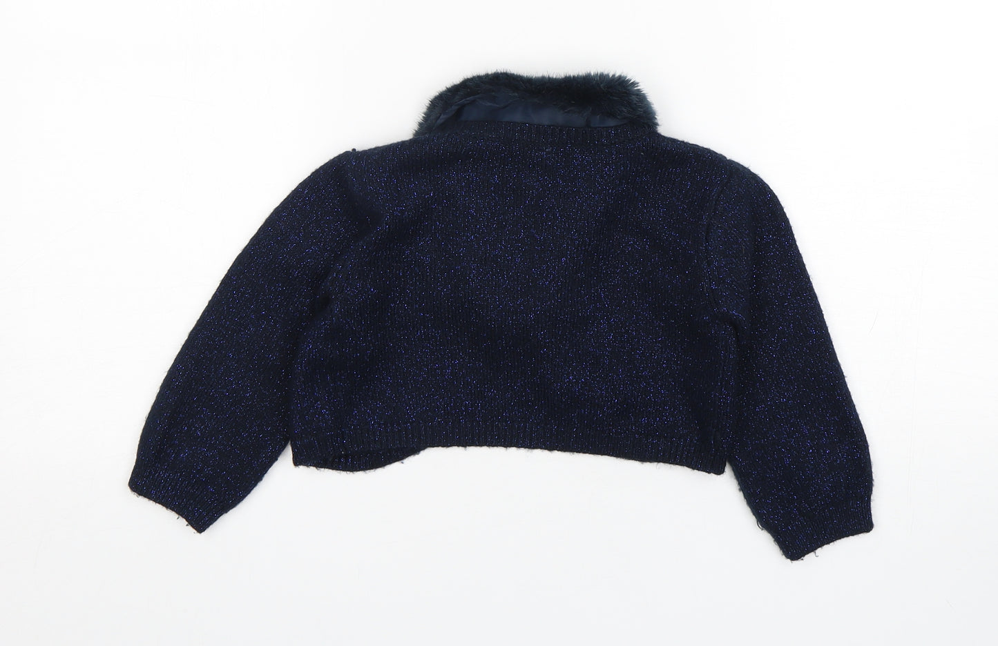 Marks and Spencer Girls Blue V-Neck  Acrylic Shrug Jumper Size 3-4 Years