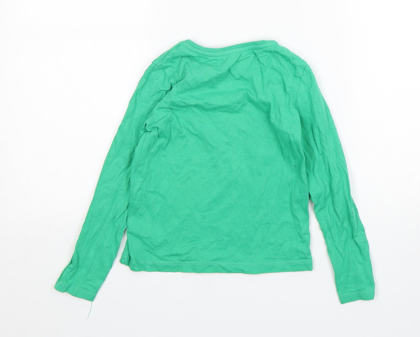 Dunnes Stores Girls Green  Cotton Basic T-Shirt Size 6-7 Years Round Neck Pullover - Clover
