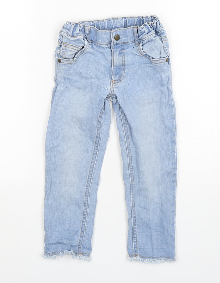 Marks and Spencer Girls Blue  Cotton Skinny Jeans Size 4-5 Years  Regular Button