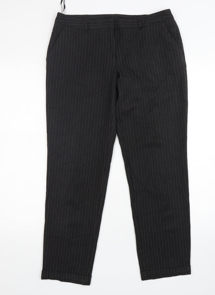 Dorothy Perkins Womens Grey Striped Polyester Trousers Size 10 L29 in Regular Zip