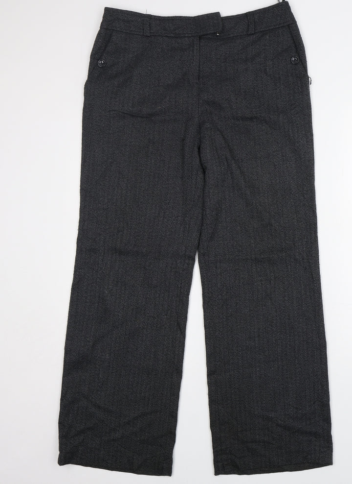 TU Womens Grey Herringbone Polyester Trousers  Size 12 L30 in Regular Zip