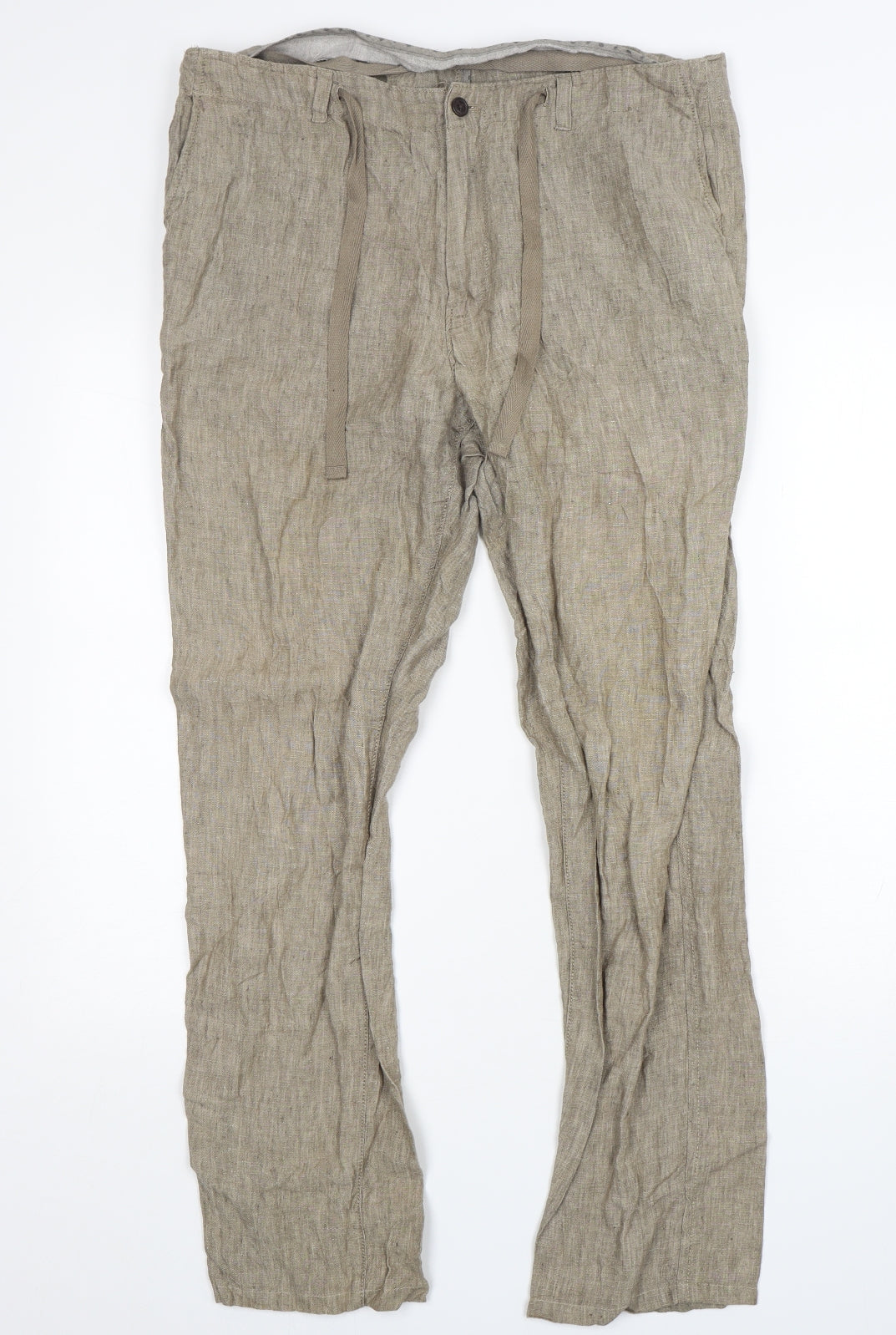 NEXT Womens Beige  Linen Trousers  Size 16 L30 in Regular Zip