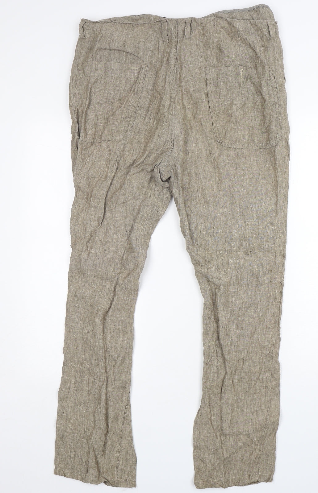 NEXT Womens Beige  Linen Trousers  Size 16 L30 in Regular Zip