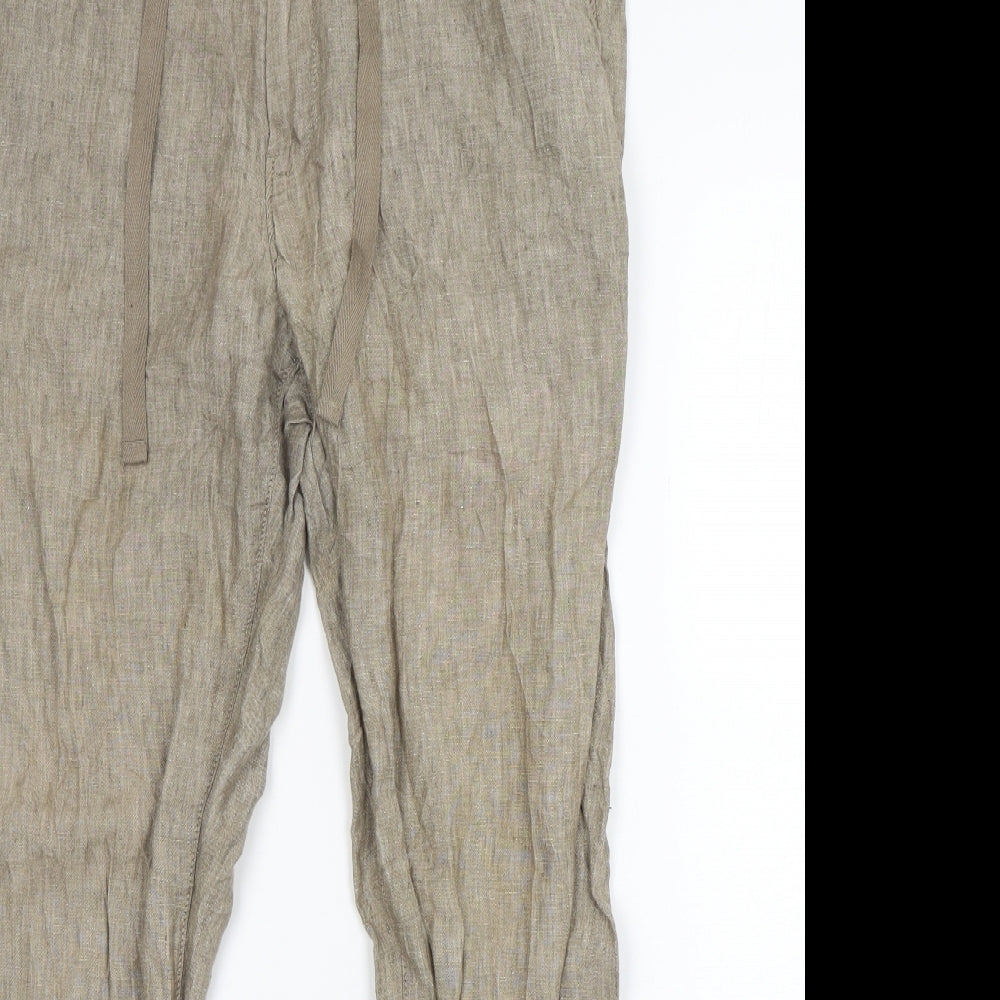 NEXT Womens Beige  Linen Trousers  Size 16 L30 in Regular Zip