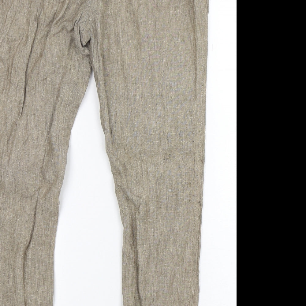 NEXT Womens Beige  Linen Trousers  Size 16 L30 in Regular Zip